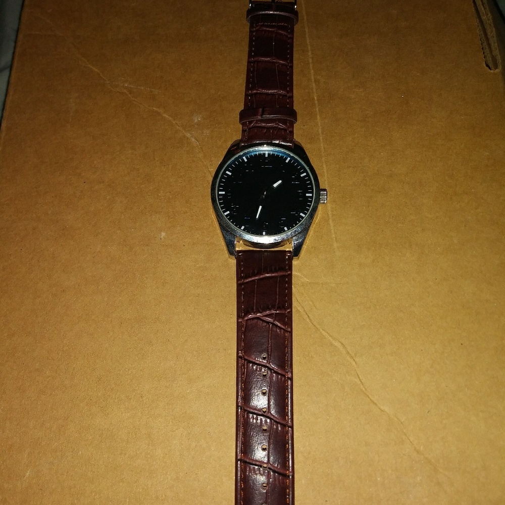 Men's faux Brown leather watch